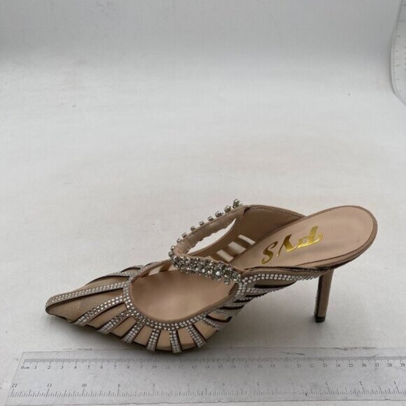 FYS Nude Slip on Pointed Toe Mules Bridal Sandals High Heels Rhinestone Shoes - Picture 2 of 8